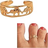 Handmade Gold Animal Elephant Adjustable Toe Ring, Gold Plated over Sterling Silver, Cute Elephants Family Dainty Open Toe, Pinky or Knuckle Rings for Women, By MiYa Jewelry Creations
