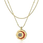 LETFLY Zodiac Layered Gold Necklaces for Women, Layered Snake Chain with Adjustable Cubic Zirconia 18K Gold Plated Octagon Shaped Pendant Necklace for Womens Jewelry Gifts