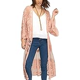 FaroDor Women's Flowy Bathing Suit Kimono Cardigan Lace Crochet Swimwear Floral Cover Ups Light Pink