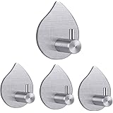 TBMax Adhesive Wall Hooks, 4 Pack Heavy Duty Stainless Steel Towel Hook for Hanging, Stick on Wall Hangers-Waterdrop