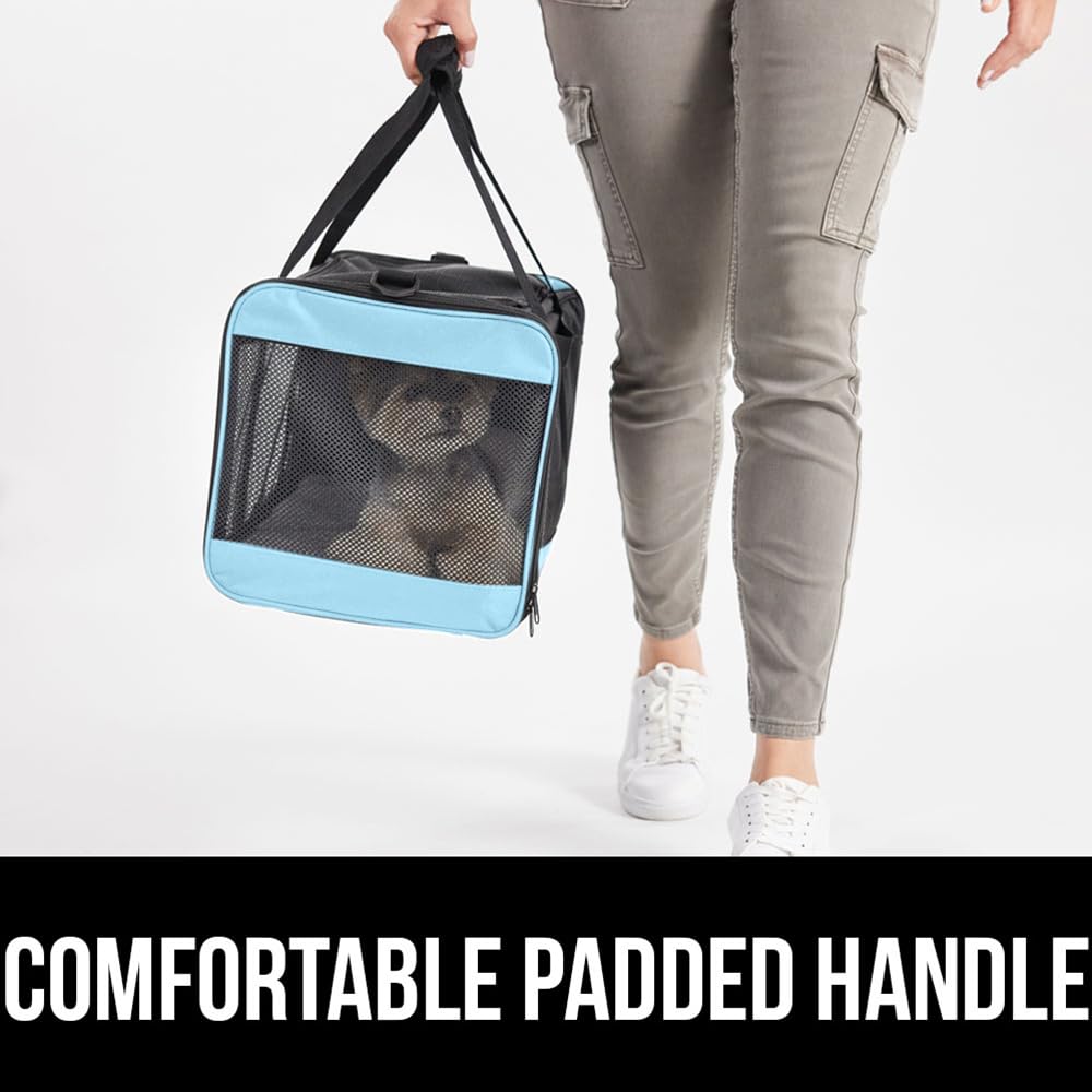 GORILLA GRIP Airline Travel Cat Carrier Bag Up to 15 Lbs, Breathable Mesh Collapsible Pet Carriers for Small, Medium Cats, Small Dogs, Puppies, Portable Kennel with Soft Washable, Light Blue