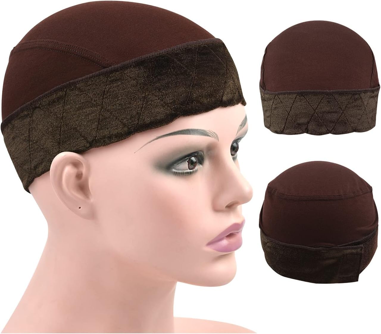 Wig Grip Cap for Women - 2-in-1 Adjustable Comfortable Bands With Cap for Lace Front Wig (Dark Brown)