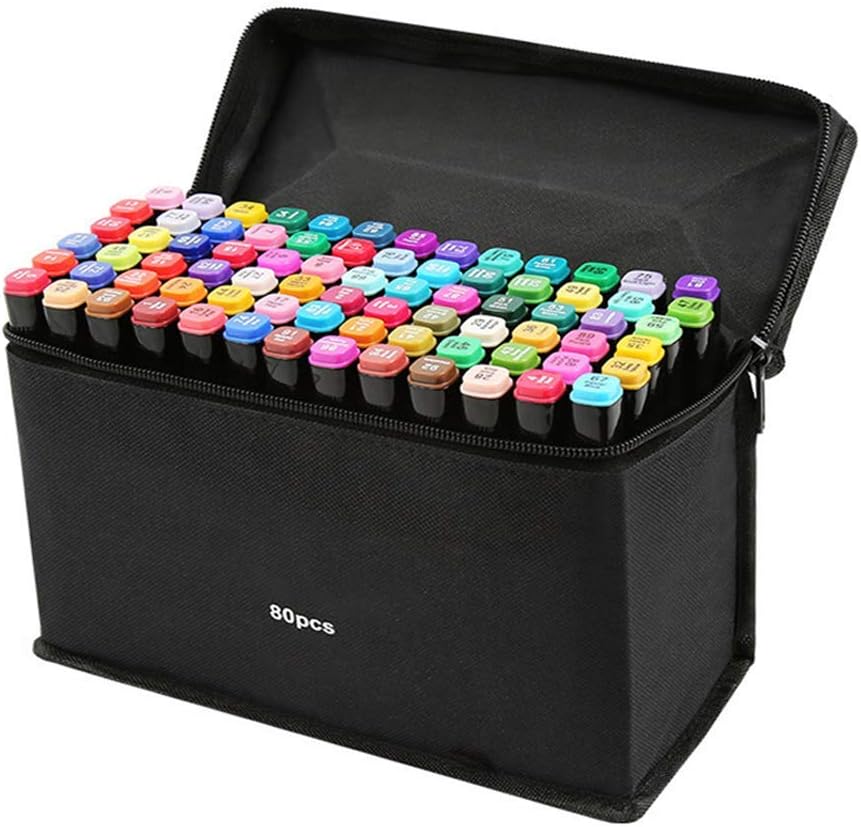 YOULIAN Art Markers Set 80 Colors with Carry Bag,TOUCHFIVE,Dual Tips Coloring Marker Pens,Manga Marker Pens for Portrait Illustration Drawing Coloring Alcohol Based Art Markers,Black