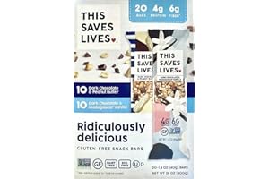 THIS BAR SAVES LIVES This Saves Lives Gluten-Free Snack Bars Variety Pack, Helping to End Child Hunger, Individually Wrapped Healthy Snack Bars, Non-GMO, 10 Each Dark Chocolate Peanut Butter & 10 Each Dark Chocolate Madagascar Vanilla (20 Total Bars)