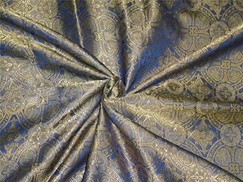 BROCADE FABRIC INK BLUE X GOLDEN DARK BEIGE 44