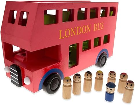 wooden toy bus with passengers
