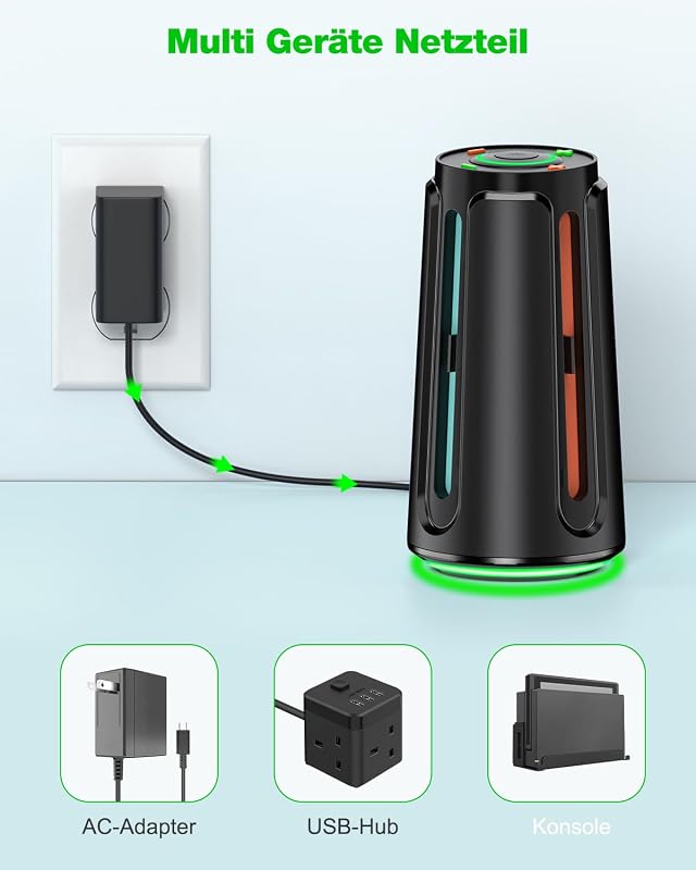 Switch 2 Controller Ladestation, 4-in-1 Magnectic Fast Joycon Ladestation für Kompatibel mit Nintendo 2 Switch, 8 RGB-Lichtmodi Charging Station Zubehör 3 Stunden Schnelles Vollladen, Oval