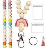Wooden Beaded Lanyards, Teacher Lanyard with ID Holder, Lanyards for Id Badges Women, Fashion Colorful Wood Beaded Lanyard for Keys