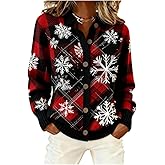 Women's Retro Christmas Plaid Art Print Casual Cardigan Ugly Christmas Sweater Women
