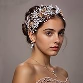LOVFOIVER Rhinestone Wedding Headband Handmade Leaf Crystal Bridal Headpieces for Wedding Hair Accessories for Brides and Bridesmaid