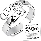 ACJFA S925 Sterling Silver Adjustable Rings Storm/Volleyball/Soccer/Softball/Basketball/Football Inspirational Jewelry Birthday Valentine Christmas Gifts