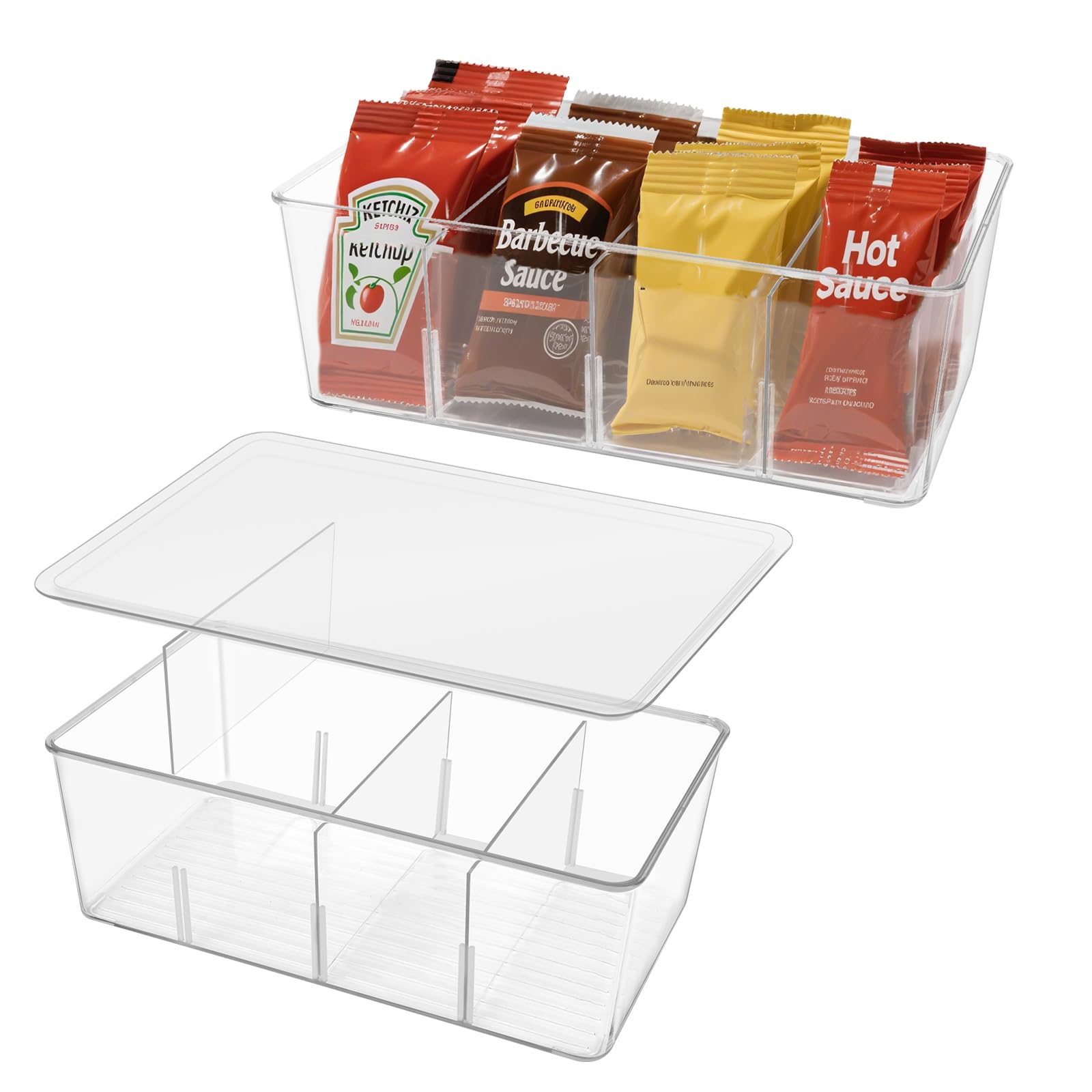 Photo 1 of 2 Pack Sauce Packet Organizer, Storage Box for Ketchup Packets, Hot Sauce Packets, and Condiment Packets, Made of Clear Plastic, Suitable for Kitchen Storage, Refrigerator Storage, One Lid Included
