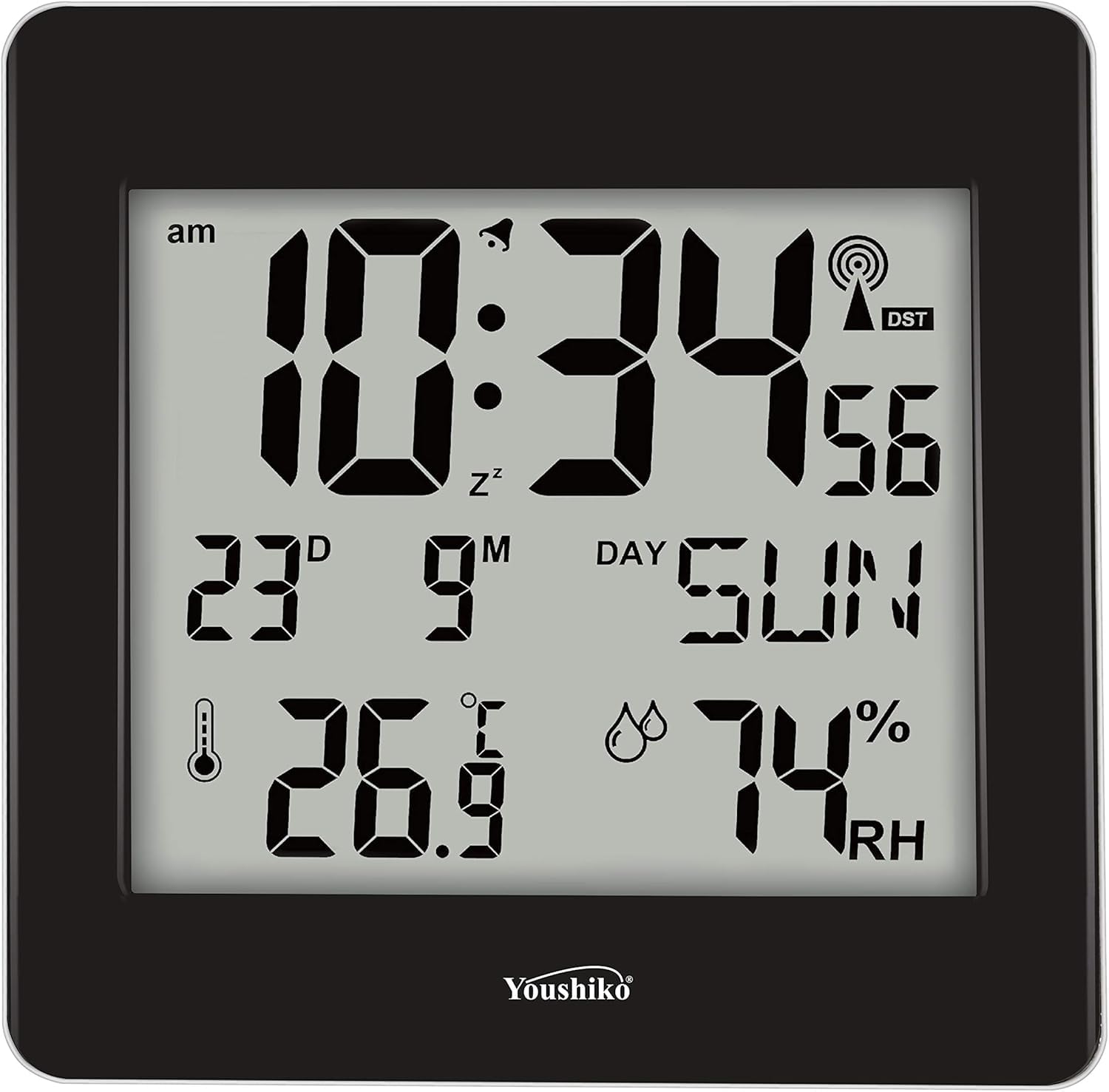 Youshiko Jumbo LCD Radio Controlled (UK & Ireland Version/Premium Quality/Clear Display) Silent Wall & Desk Clock, (YC8058)