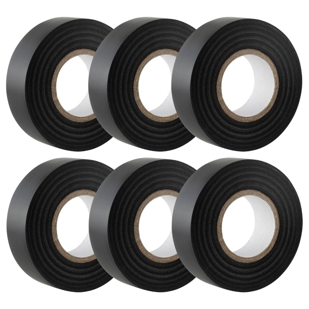 GTSE Black Electrical Tape, 19mm x 20m, Strong Self-Adhesive PVC Insulation Tape for Insulating, Repairing and Protecting Electrical Wires, 6 Rolls