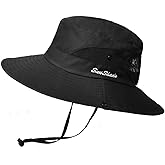 Womens Summer Sun-Hat Outdoor UV Protection Fishing Hat Wide Brim Foldable-Beach-Bucket-Hat with Ponytail-Hole
