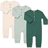 Bafeicao Baby Boy Girl 3 Pack Solid Romper Ribbed Cotton Long Sleeve Jumpsuit Infants Outfits Clothes with Mitten Cuffs