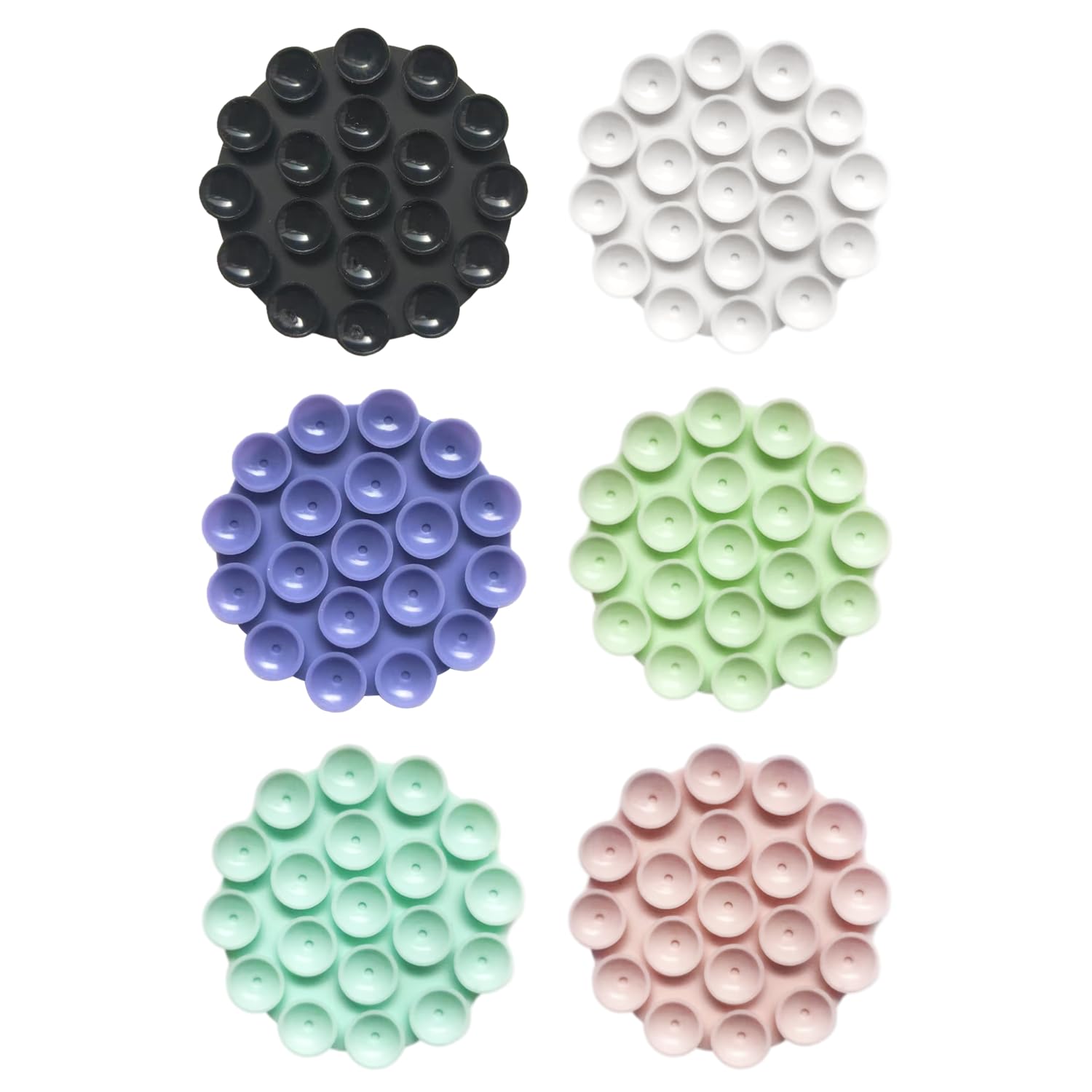 JTMKYO 6 Silicone Suction Cups, Non-slip Mobile Phone Holder for Car, Round Suction Cup, Smartphone Holder (Black, White, Purple, Blue, Green, Pink)
