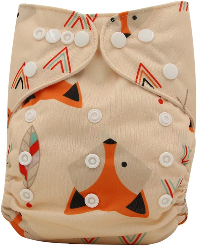 Ohbabyka Reusable Washable Baby Boys/Girls Pocket Cloth Diapers with 1pc Insert (Fox+1 Insert)