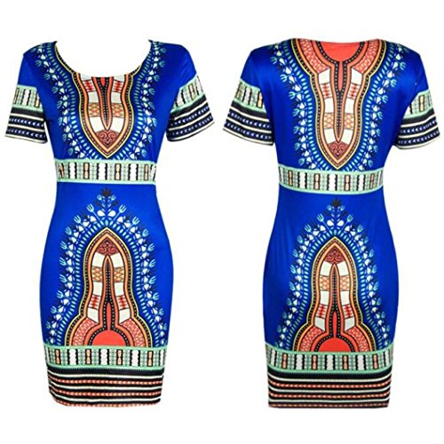Sunfei ® Women Traditional African Print Dashiki Bodycon Sexy Short Sleeve Dress