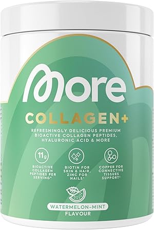 MORE Collagen+, 300 g, Watermelon Mint, mit Kollagenhydrolysat, Hyaluronsäure, Vitaminen, Mineralstoffen und Glycin, made in Germany