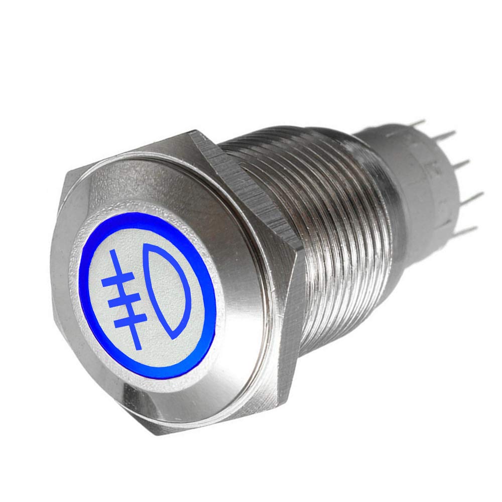 Mintice™ 12V Car Vehicle Blue LED Light Rear Fog Push Button Metal Toggle Switch 16mm