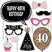 Chic 40th Birthday - Pink, Black and Gold - Birthday Photo Booth Props Kit - 20 Count