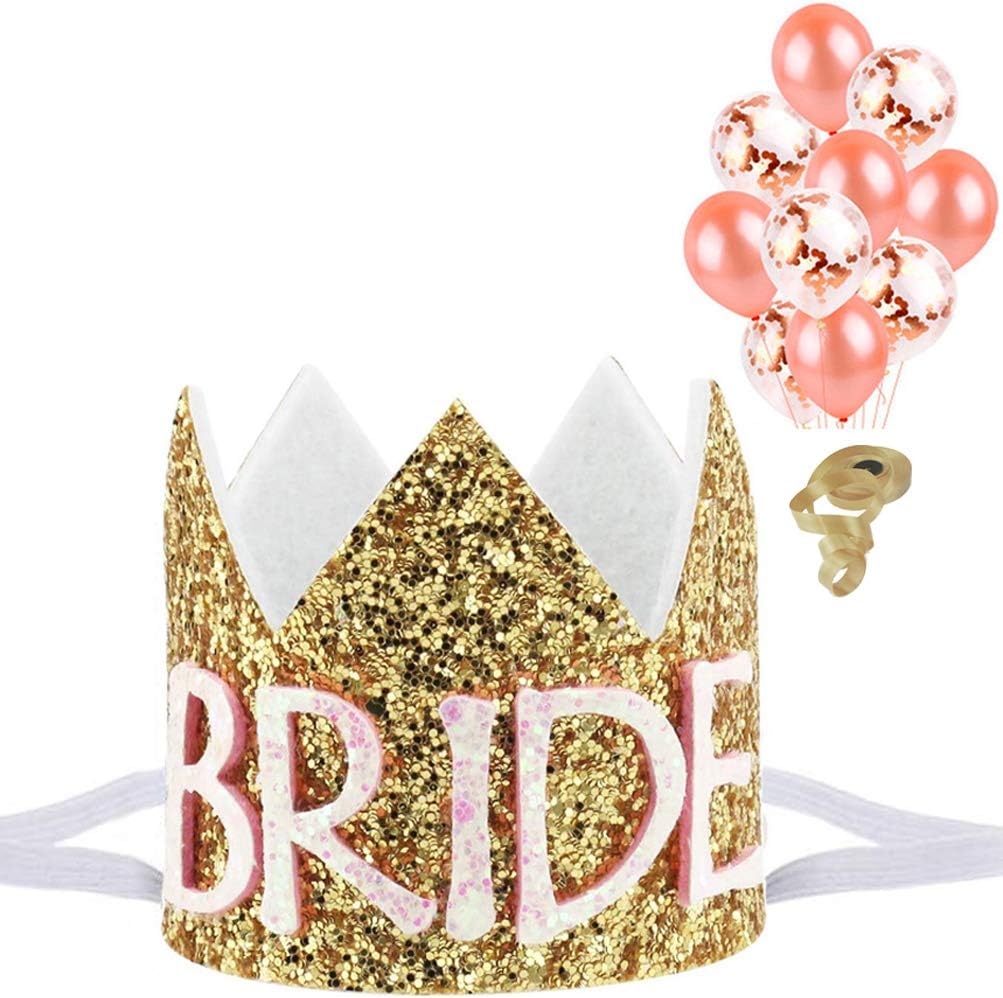 Bridal Shower Crown Decorations Mini Glitter Bridal Hair Accessories Elastic Headwear Headbands for Women, Bachelorette Party Hats Wedding Bridal Shower Photo Booth Props Games, Gifts for Bride-Gold