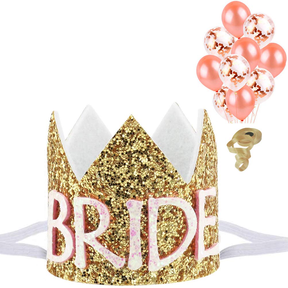 Bridal Shower Crown Decorations Mini Glitter Bridal Hair Accessories Elastic Headwear Headbands for Women, Bachelorette Party Hats Wedding Bridal Shower Photo Booth Props Games, Gifts for Bride-Gold