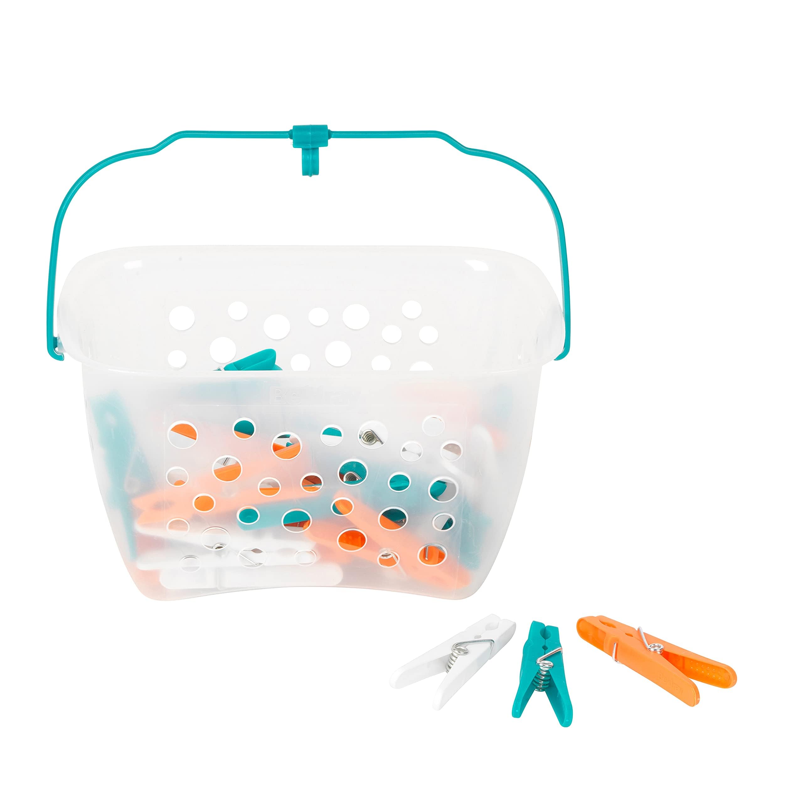 Beldray LA028297TQ Clothes Pegs – 48 Pack Ultra Grip Clothespins With Hanging Storage Basket For Washing Line, Rust Resistant Laundry Clothes Clips for Indoor/Outdoor Use, Strong Durable Plastic