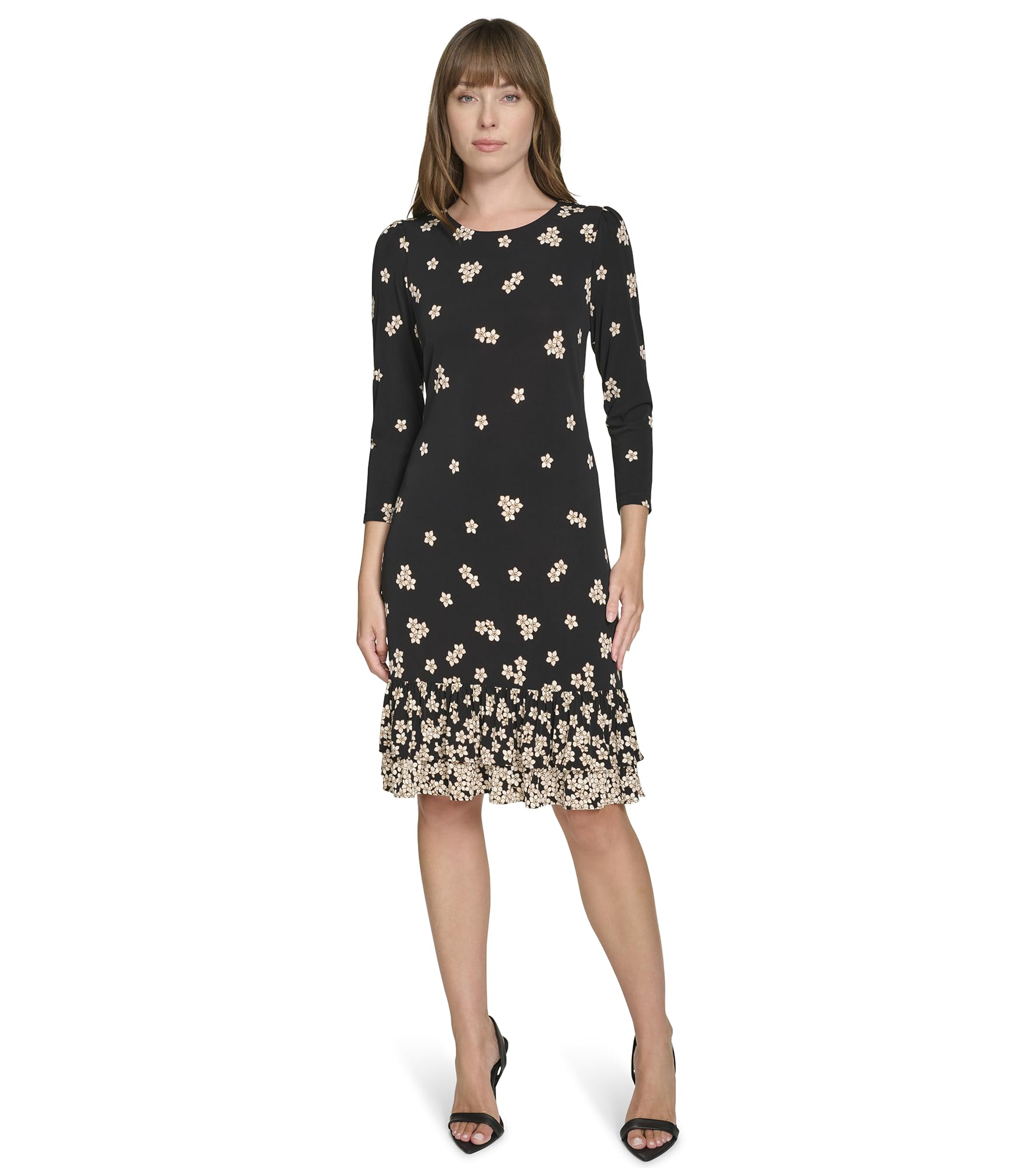 Tommy Hilfiger Womens Jersey Stretch 3/4 Sleeve, Deep Black Multi, 16