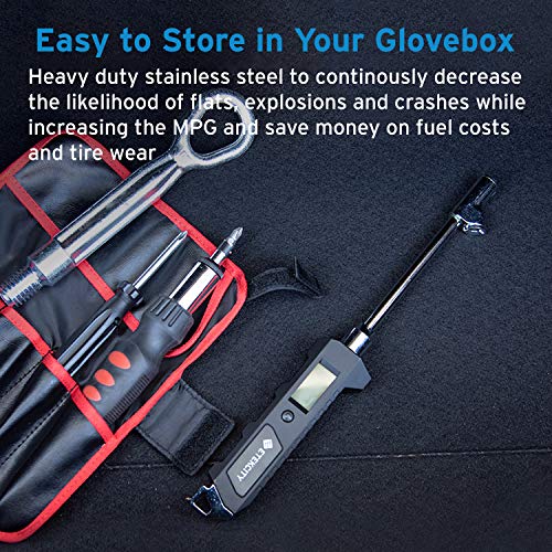 Etekcity Digital Tire Pressure Gauge 230 PSI Heavy Duty Dual Head Air Chuck for RV,Truck Car, 4 Setting with Backlit LCD and Flashlight, 2-Year Warranty