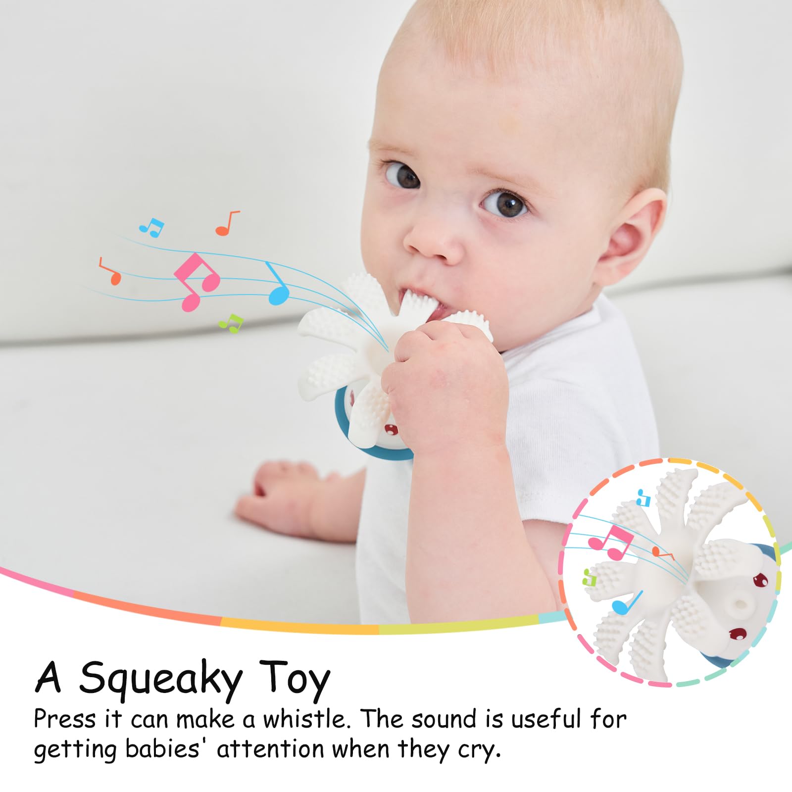 Mombella Octopus Teethers for Babies 3 Months+, Soft Silicone Infant Teething Toys, Functional Baby Chew Toys to Soothe Sore Gums, BPA Free, Sky Blue