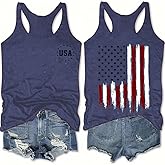 USA Tank Tops Women Funny 4th of July Outfits Shirts Sleeveless Patriotic T Shirt American Flag Graphic Loose Vest Tees