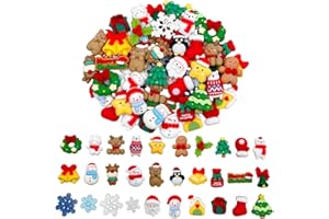 PROPUPY 60 Pcs Christmas Resin Charms Christmas Resin Ornaments Xmas Flatback Buttons Santa Miniature Ornaments for Christmas Decoration Craft Making Scrapbooking