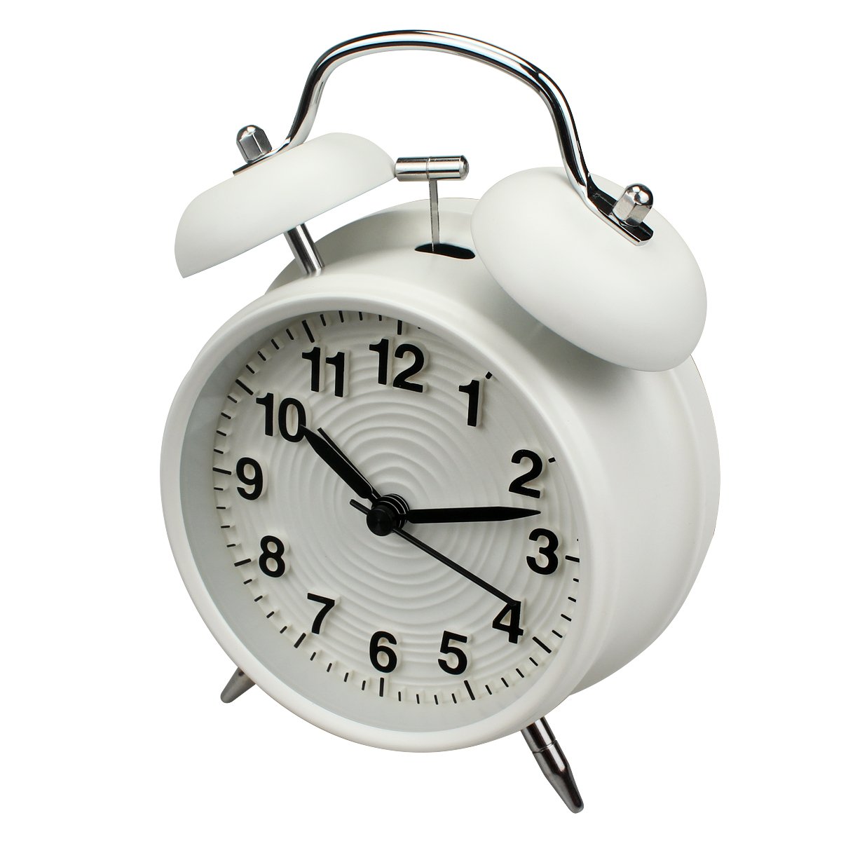 homchen 4” Twin Bell Alarm Clock Non Ticking, Battery Operated Old Fashioned Loud Alarm Clock with Nightlight for Bedrooms(White)