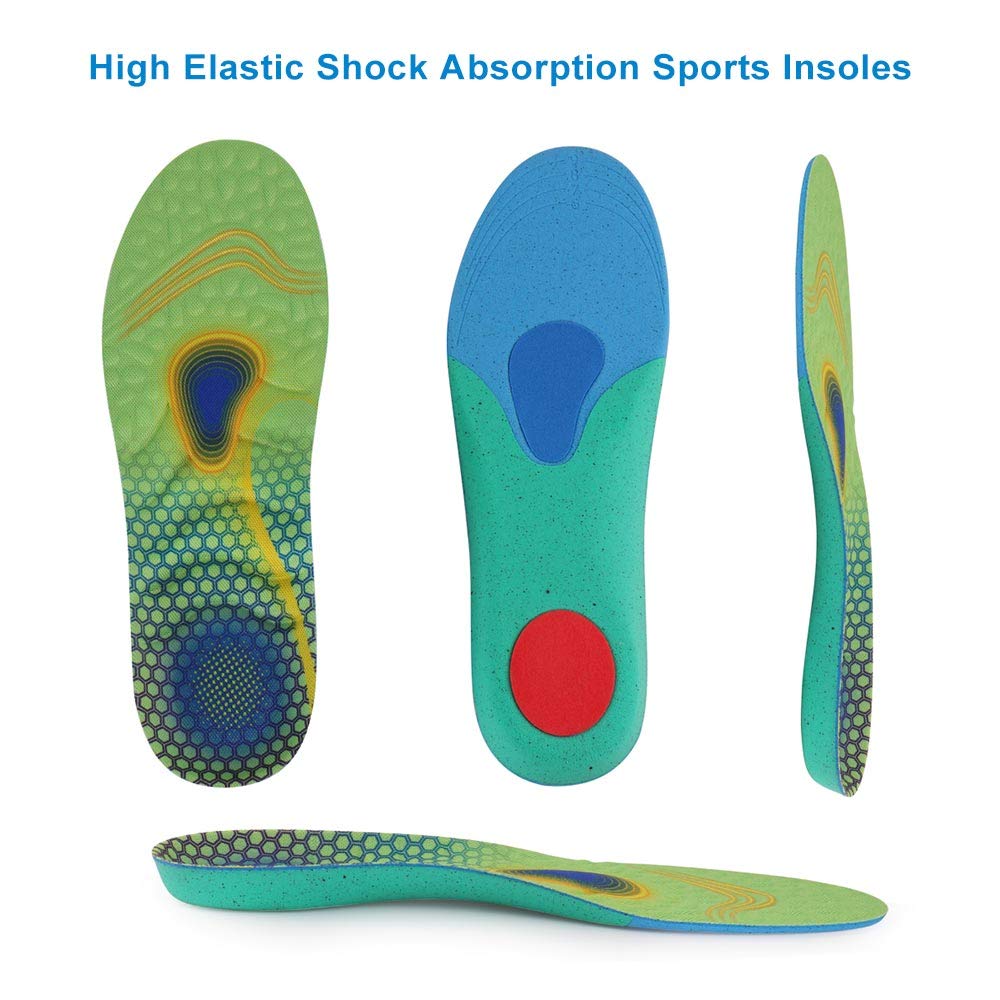 Shock Absorption Sports Shoe Insoles, Athletic Running Hiking Comfort Insoles for Sneakers or Hiking Boots, High Elastic Massage Thick Insoles, Replacement Insoles/Inserts for Men or Women – L