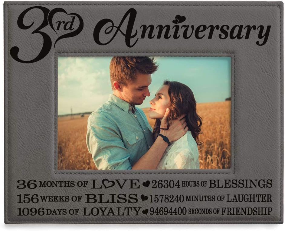 KATE POSH - 3rd Engraved Leather Picture Frame, 3 Years Together for Boyfriend, Girlfriend, 3 Years as Husband and Wife, 3 Years of Marriage, Gifts for Couple (4x6-Horizontal)