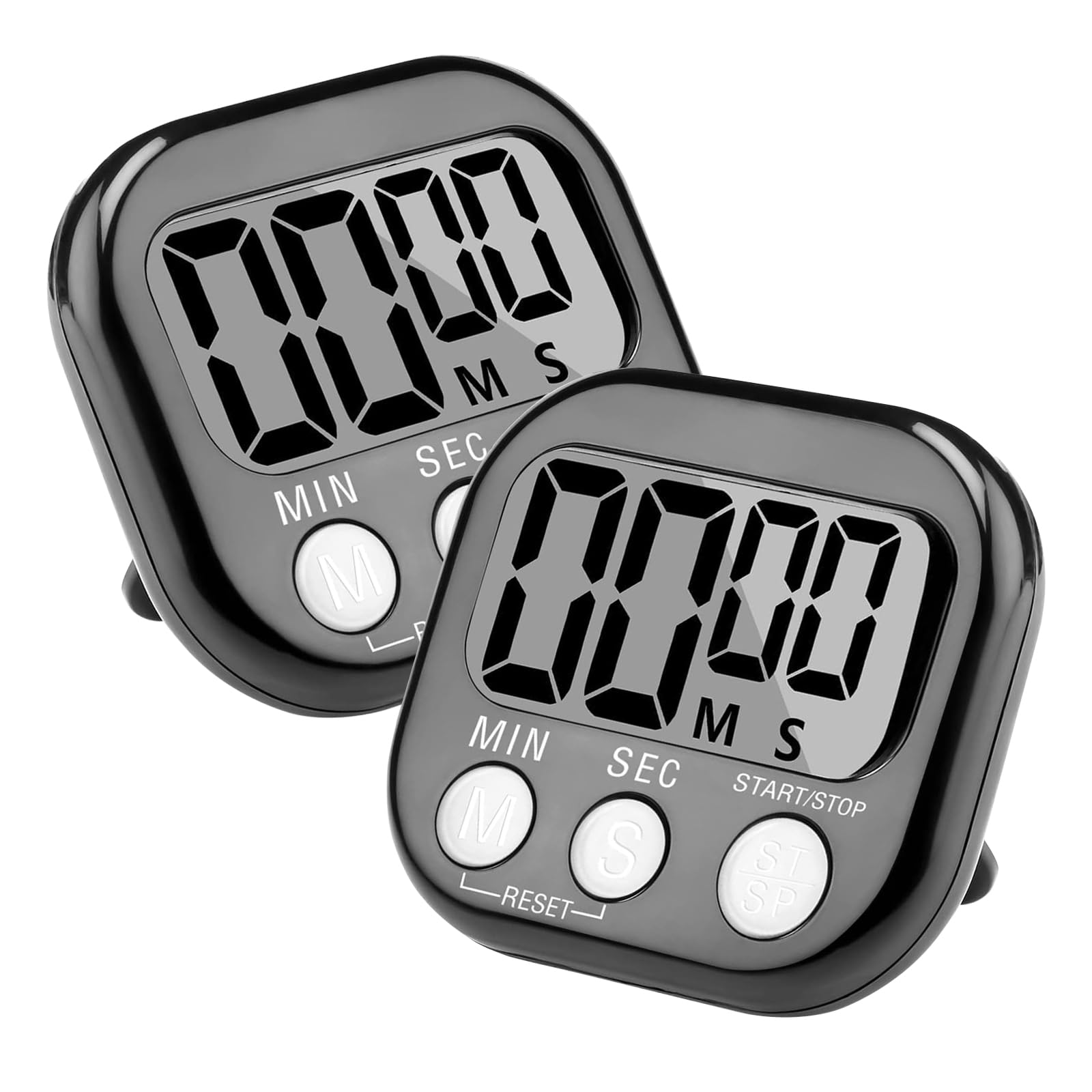 2 PCS Magnetic Kitchen Timer, Big Digits Large LCD Screen Display Timer, Digital Clock Countdown Stopwatch for Cooking, Study, Work, Exercise (2 PCS Black)