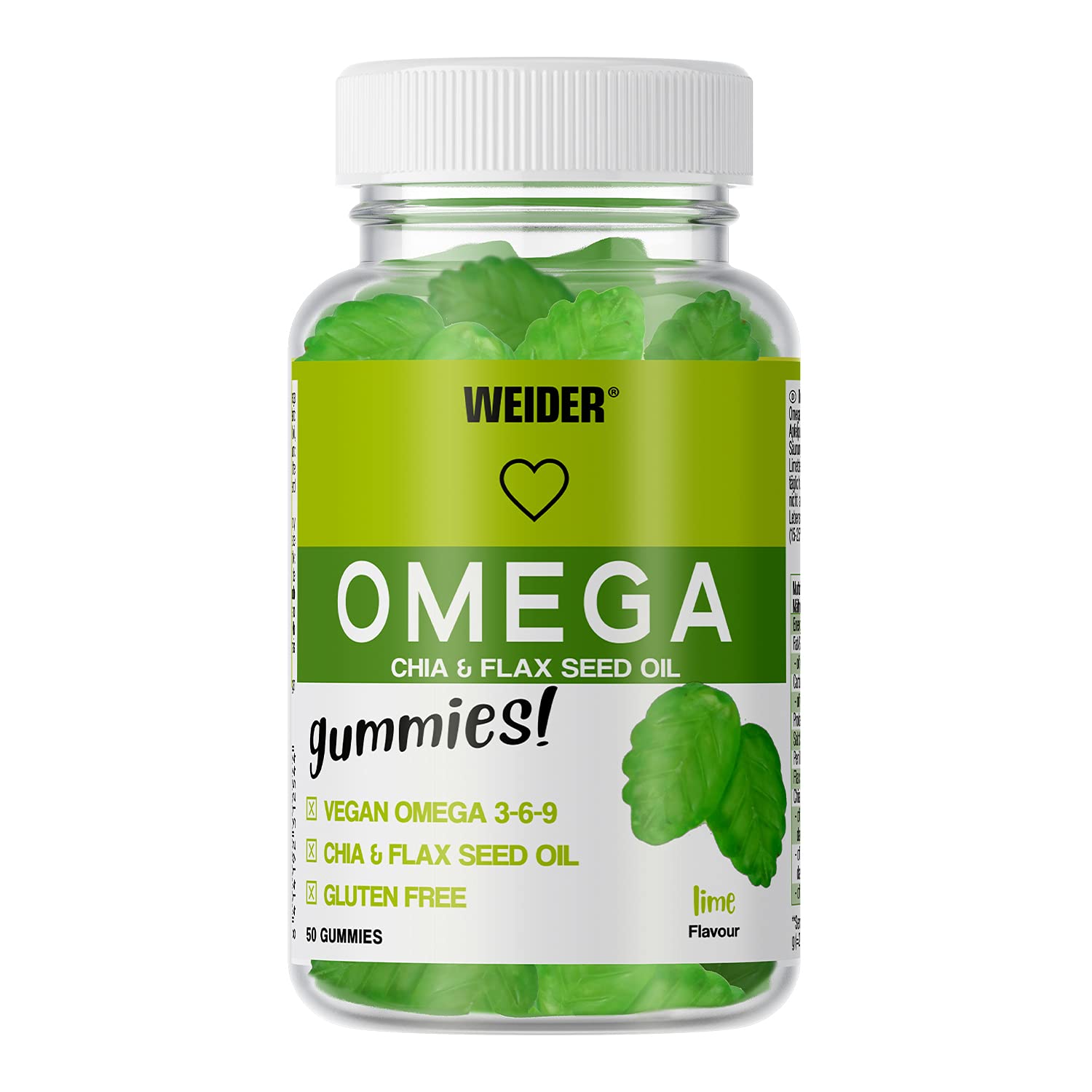 Weider Omega Gummies (50 Gums) Lime Flavour, with Vegan Omega 3-6-9 from chia and lax Seed Oil, Gluten Free, no Added Sugar