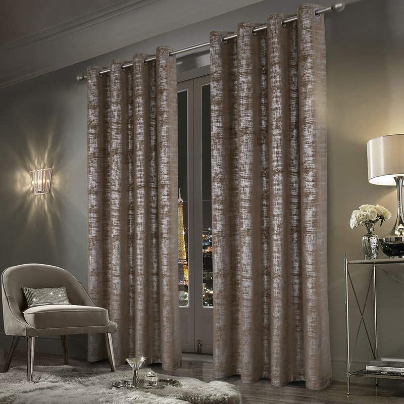 always4u Soft Velvet Curtains 100% Blackout Window Treatments Energy Efficiency for Bedroom Silver Foil Printed Shining Luxury Curtain Drapes 1 Pair Brown 46 * 90