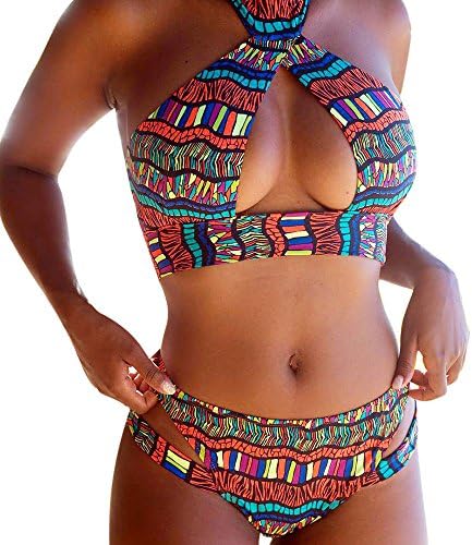 Kashyk Women's Color Print Bikini Set Cross Deep V Thicken Bra Swim Bathing Swimwear
