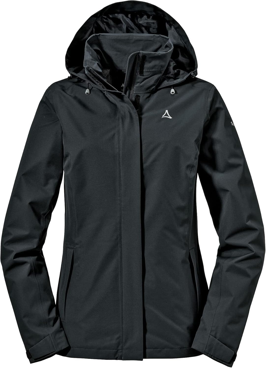 Schöffel Damen Jacket Gmund L, wind- und wasserdichte Regenjacke, atmungsaktive Outdoor Jacke, Wanderjacke mit verstaubarer Kapuze, black, 38