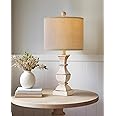 PoKat 20.5" Farmhouse Table Lamp, Vintage Bedside Lamps for Bedroom, Rustic Small End Table Lamps for Living Room, Traditional Nightstand Desk Lamps Distressed Washed White, Suitable for Small Place