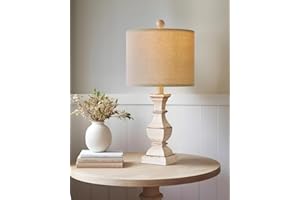 PoKat 20.5" Farmhouse Table Lamp, Vintage Bedside Lamps for Bedroom, Rustic Small End Table Lamps for Living Room, Traditional Nightstand Desk Lamps Distressed Washed White, Suitable for Small Place