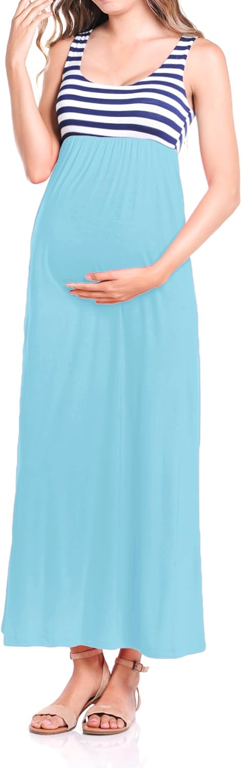 Beachcoco Women's Maternity Stripe Maxi Tank Dress Made in USA at  Women’s Clothing store
