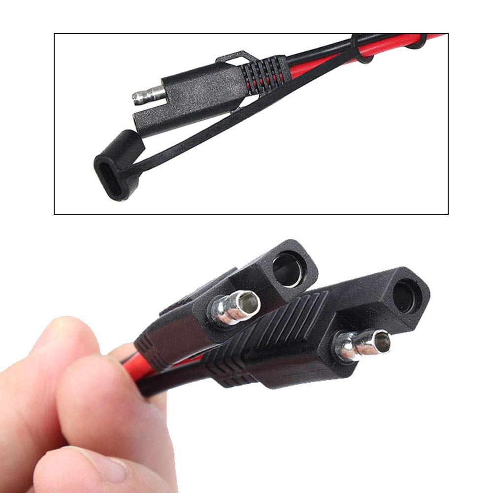 FICBOX 12FT SAE to SAE Connector Extension Cable 16AWG 2 Pin Wire With Dust Cap for Solar Panel Battery Charge