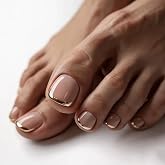 Gold French Tip Press On Toenails Short Square Toe Nail Press Ons Nude Toe Press On Nails Full Cover Toe Nails Press On Glossy Press Ons Toenails For Women Nail Art DIY 24Pc