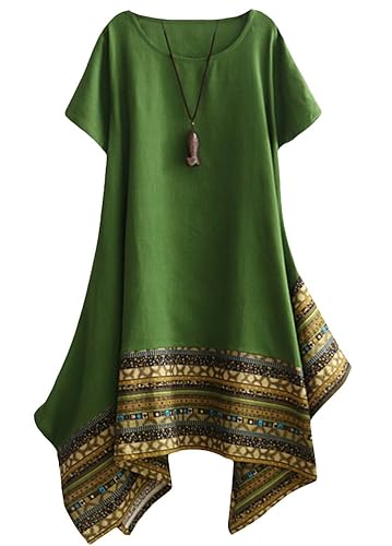 Minibee Women's Ethnic Cotton Linen Short Sleeves Irregular Tunic Dress (M,  Green) in Dubai - UAE | Whizz Tunics