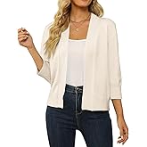 Shermia Women's 3/4 Sleeve Cropped Cardigan Sweater Open Front Short Shrugs Cardigans Lightweight Sweaters