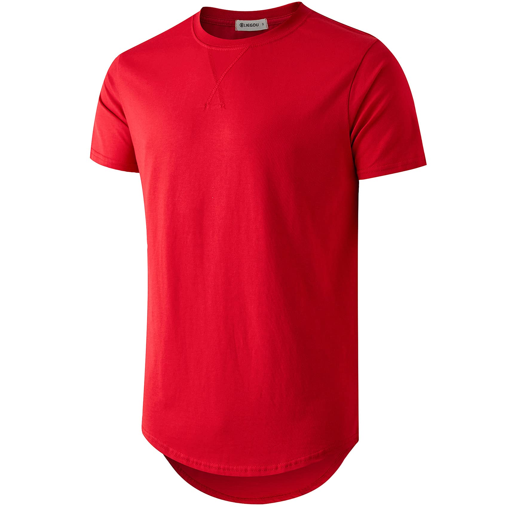 Photo 1 of KLIEGOU Mens 100% Cotton Hipster Hip Hop Longline Crewneck T-Shirt (66 Red L)